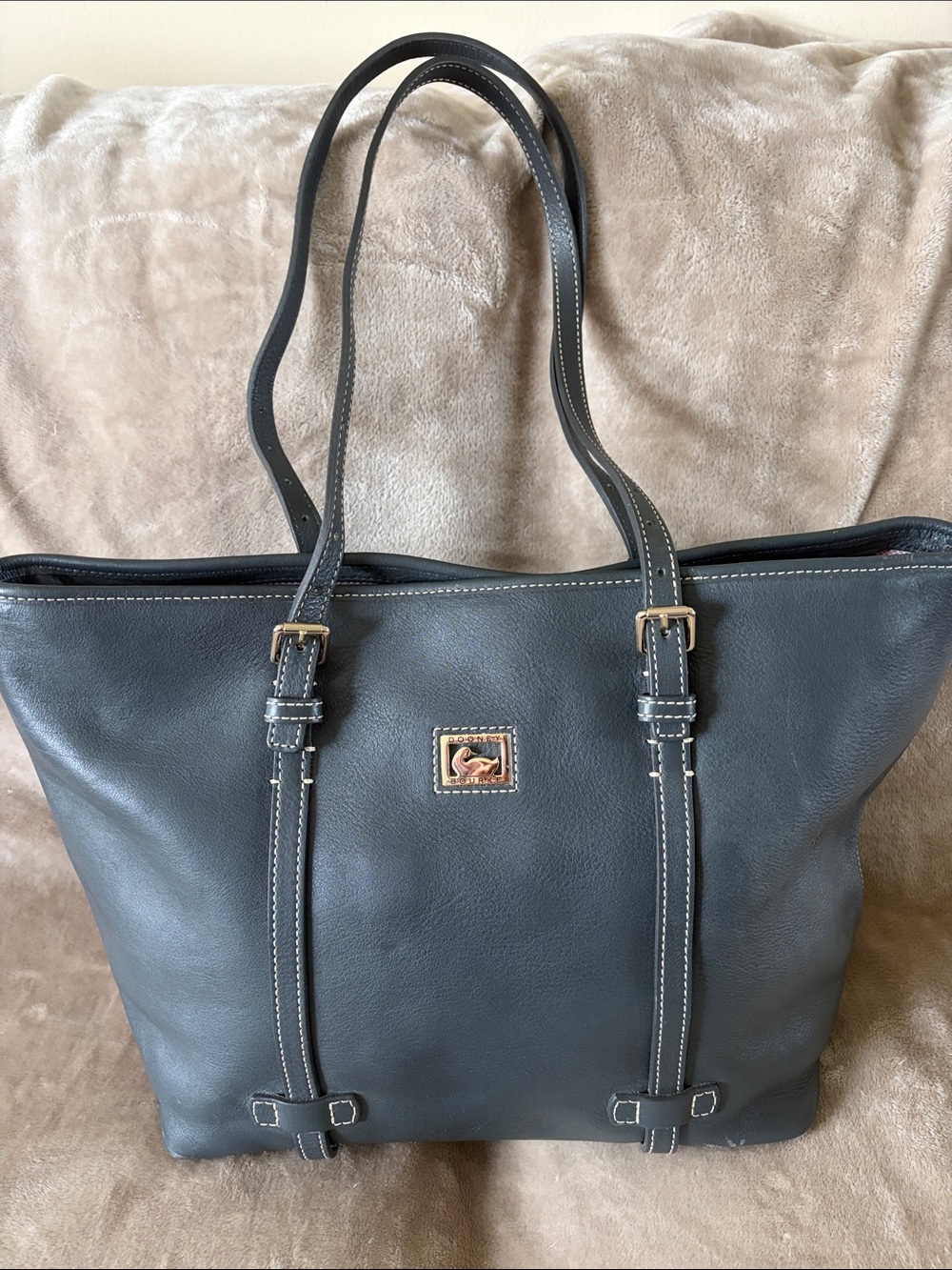 Vintage Dooney & Bourke tote in Dark Gray with Contrast Stitching